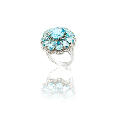 Aquamarine Blossom Cocktail Ring (14K) Light Blue stone