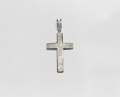 Diamond Convex Cross Pendant (14K) front - Lucky Diamond - New York