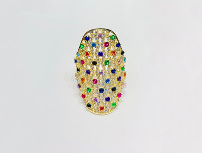 Multi-Colored Cluster CZ Ring (14K) front - Lucky Diamond - New York