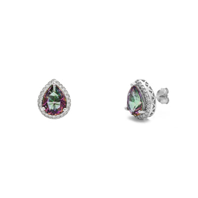 Mystic Fire Teardrop Halo Stud Earrings (Silver) main - Lucky Diamond - New York