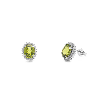Rose-Cut Faux Peridot Halo Stud Earrings (Silver) Main - Lucky Diamond - New York