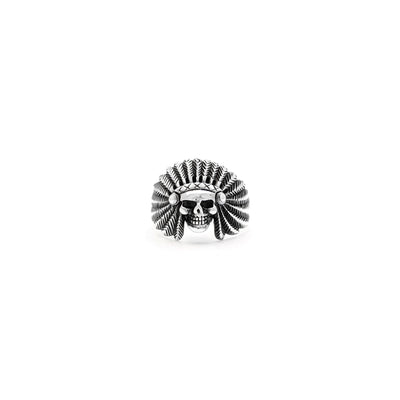 Antique-Finish Indian Chief Skull Ring (Silver) front - Lucky Diamond - New York