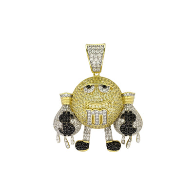 Iced-Out Rich Yellow M&M Pendant (Silver) front - Lucky Diamond - New York