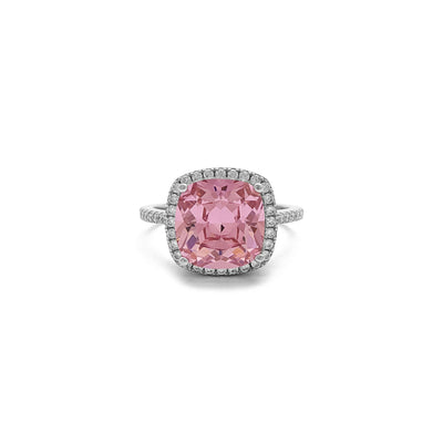Pink Cushion Cut Halo Ring (Silver) front - Lucky Diamond - New York