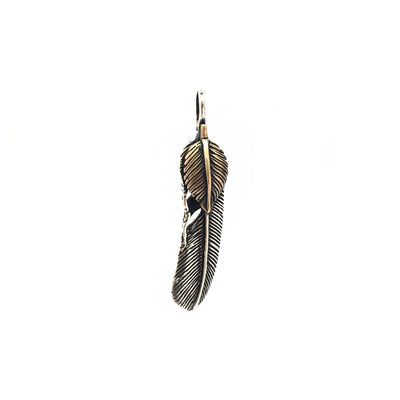 Antique-Finish Double Feather Pendant (Silver) front - Lucky Diamond - New York