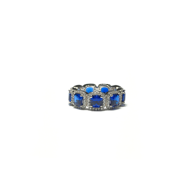Blue Princess CZ Eternity Halo Ring (Silver) front - Lucky Diamond - New York
