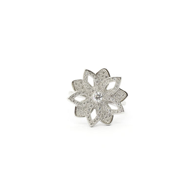 Five Petals Flower Outline CZ Ring (Silver) front - Lucky Diamond - New York
