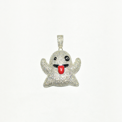 Ghost Emoji Iced-Out Pendant (Silver) - Lucky Diamond