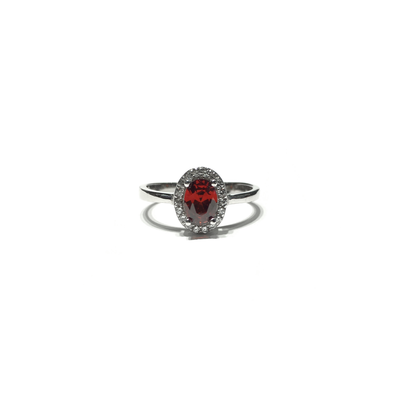 Red Oval CZ Halo Ring (Silver) front - Lucky Diamond - New York