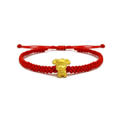 Cheerful Goat Chinese Zodiac Red String Bracelet (24K) front - Lucky Diamond - New York