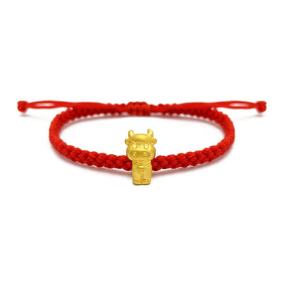 Little Ox Chinese Zodiac Red String Bracelet (24K) front - Lucky Diamond - New York