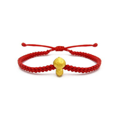 Little Snake Chinese Zodiac Red String Bracelet (24K) front - Lucky Diamond -New York
