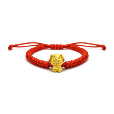 Lovely Dog Chinese Zodiac Red String Bracelet (24K) front - Lucky Diamond - New York