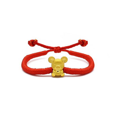 Lovely Rat with Ingot Chinese Zodiac Red String Bracelet (24K) front - Lucky Diamond - New York