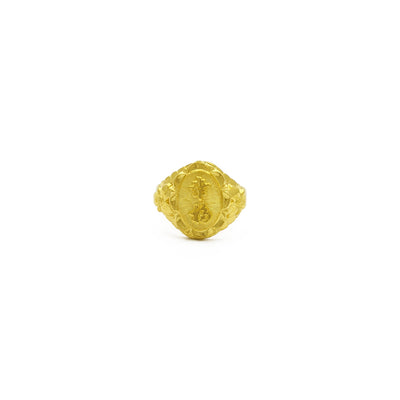 Happiness Chinese Character Floral Signet Ring (24K) front - Lucky Diamond - New York