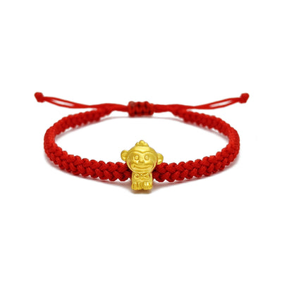 Happiness Monkey Chinese Zodiac Red String Bracelet (24K) front - Lucky Diamond - New York