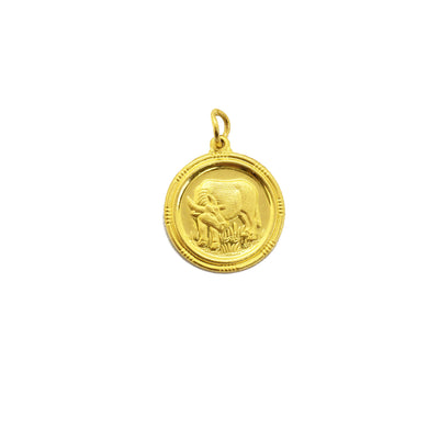 Ox Chinese Horoscope Medal Pendant (24K) front - Lucky Diamond - New York
