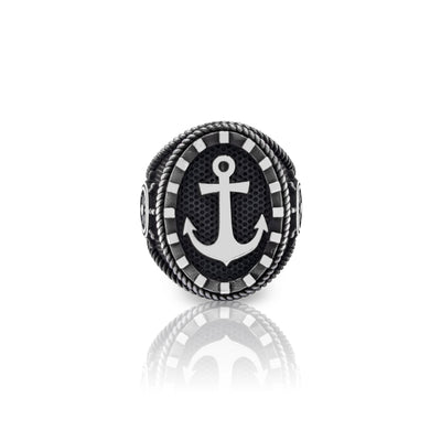 Antique Finish Anchor & Ship Wheel Ring (Silver) Lucky Diamond New York