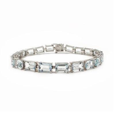 Aquamarine Princess-Cut Tennis Bracelet (10K) Lucky Diamond New York