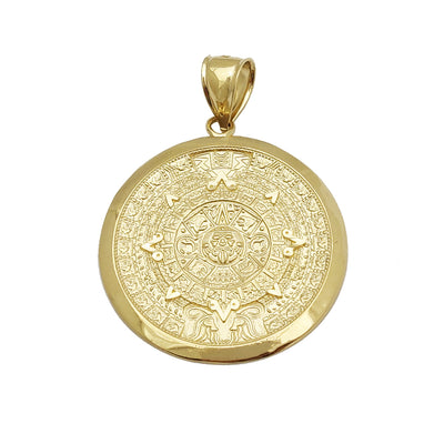 Aztec Sun Calendar Pendant (14K) 14 Karat Yellow Gold, Lucky Diamond New York