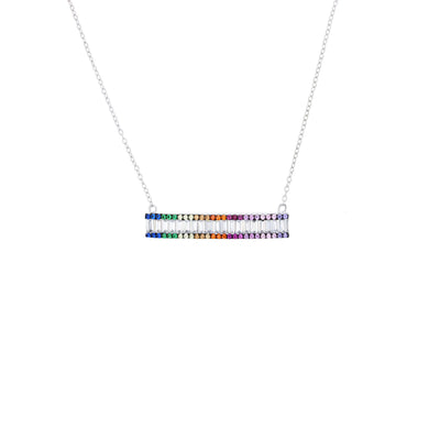 Multicolor Cz Bar Necklace (14K) - Lucky Diamond
