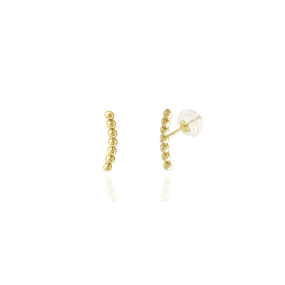 Beaded Curved Stud Earrings (14K) 14 Karat Yellow Gold, Lucky Diamond New York