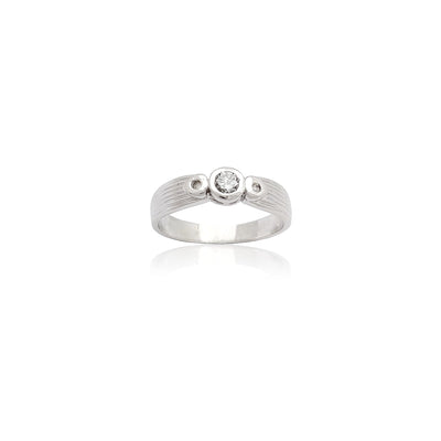 Bezel-Set Three Moissanite Engagement Ring (14K) Lucky Diamond New York