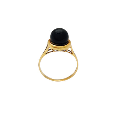 Bezel Black Onyx Split Shank Ring (14K) Lucky Diamond New York