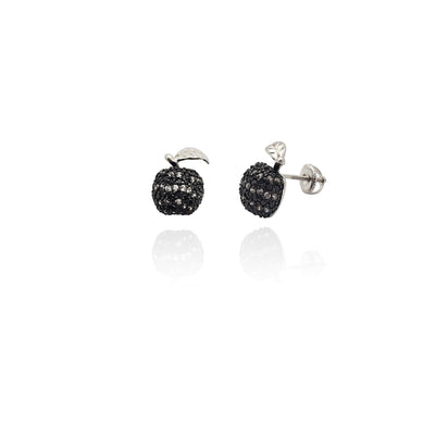 Black Apple Stud CZ Earrings (Silver) New York Lucky Diamond
