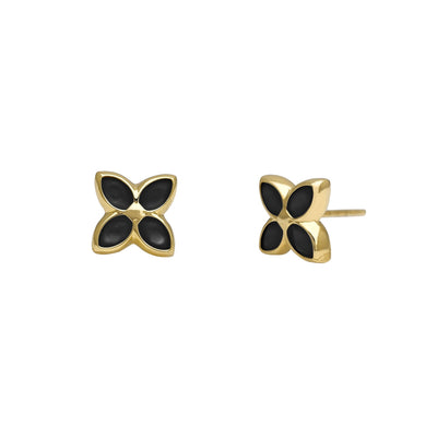 Black Four-Leaves Floral Stud Earrings (14K) Lucky Diamond New York