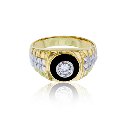 Black Onyx Bezel Jubilee Style Men's Ring (14K) Lucky Diamond New York