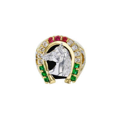 Black Onyx Horseshoe & Horse Head Ring (14K) Lucky Diamond New York