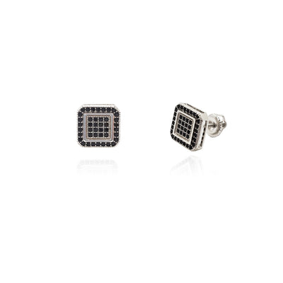 Black Square Stud Earrings (Silver) Lucky Diamond New York