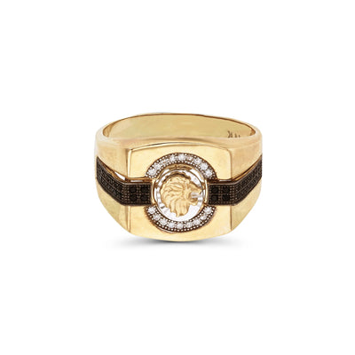Black Stone-Set Halo Lion Head Ring (14K) Lucky Diamond New York
