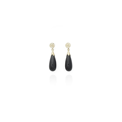 Black Onyx Drop Earrings (14K) New York Lucky Diamond