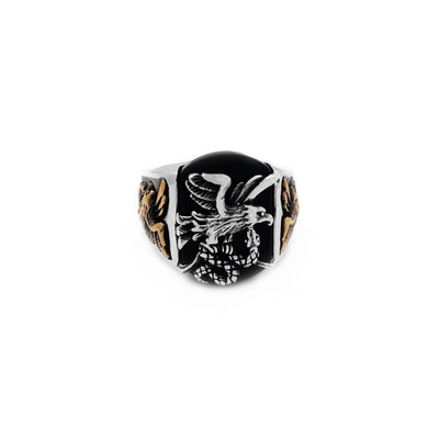 Black Onyx Eagle & Snake Ring (Silver) Lucky Diamond New York
