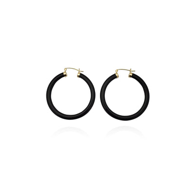 Black Onyx Hoop Earrings (14K) New York Lucky Diamond