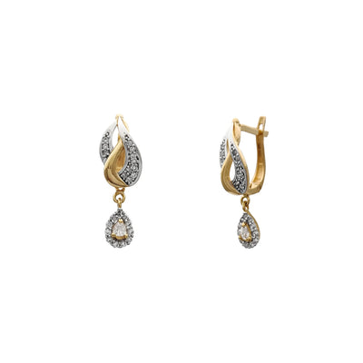 Blazing Teardrop Hanging Huggie Earrings (14K) Lucky Diamond New York