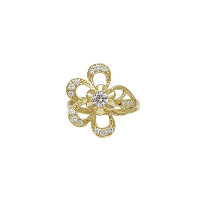 Blossom Outlined Zirconia Flower Ring (14K) Lucky Diamond New York