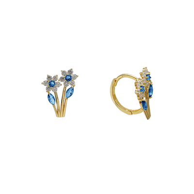 Blue Flower Bouquet Huggie Earrings (14K) Lucky Diamond New York