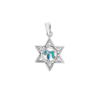 Blue Opal Chai Star of David Pendant (SIlver) Lucky Diamond New York
