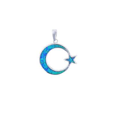 Blue Opal Crescent Moon & Star Pendant (Silver) Lucky Diamond New York