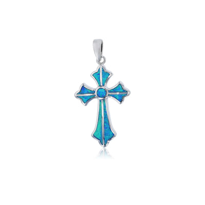 Blue Opal Cross Pendant (Silver) Lucky Diamond New York