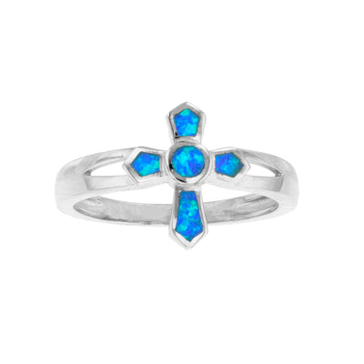 Blue Opal Cross Ring (Silver) Lucky Diamond New York