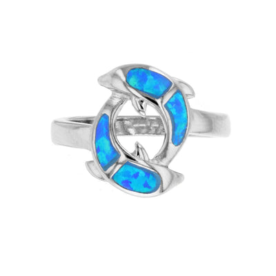Blue Opal Dolphin Ring (Silver) Lucky Diamond New York