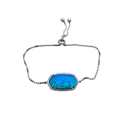 Blue Opal Fancy Tag Adjustable Bracelet (Silver) Lucky Diamond New York