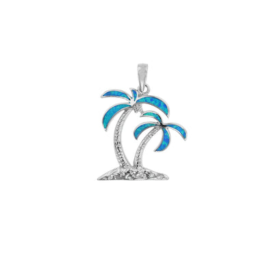 Blue Opal Island Palm Tree Pendant (Silver) Lucky Diamond New York
