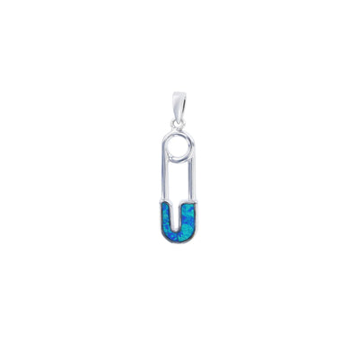 Blue Opal Safety Pin Pendant (Silver) Lucky Diamond New York
