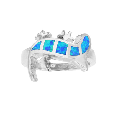 Blue Opal Sideways Gecko Ring (Silver) Lucky Diamond New York