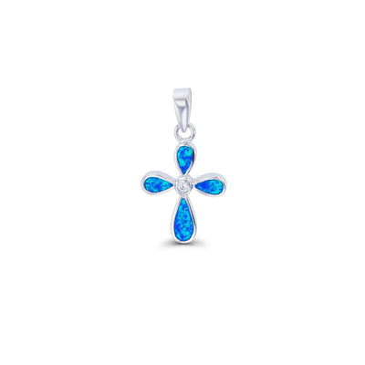 Blue Opal Teardrop Cross Pendant (Silver) Lucky Diamond New York